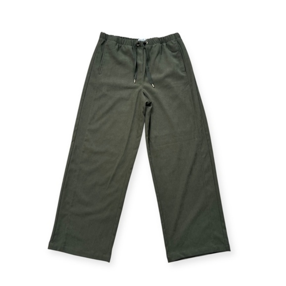 Zara Textured Faux Suede Wide Leg Pants Green Dark Khaki 8372/245/507 Sz XL - Picture 3 of 10